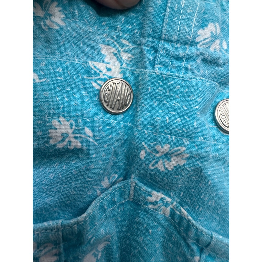 Vintage Gitano Women Blue Floral Ramie Cotton Shortalls Overalls Size M 90s - Picture 2 of 10